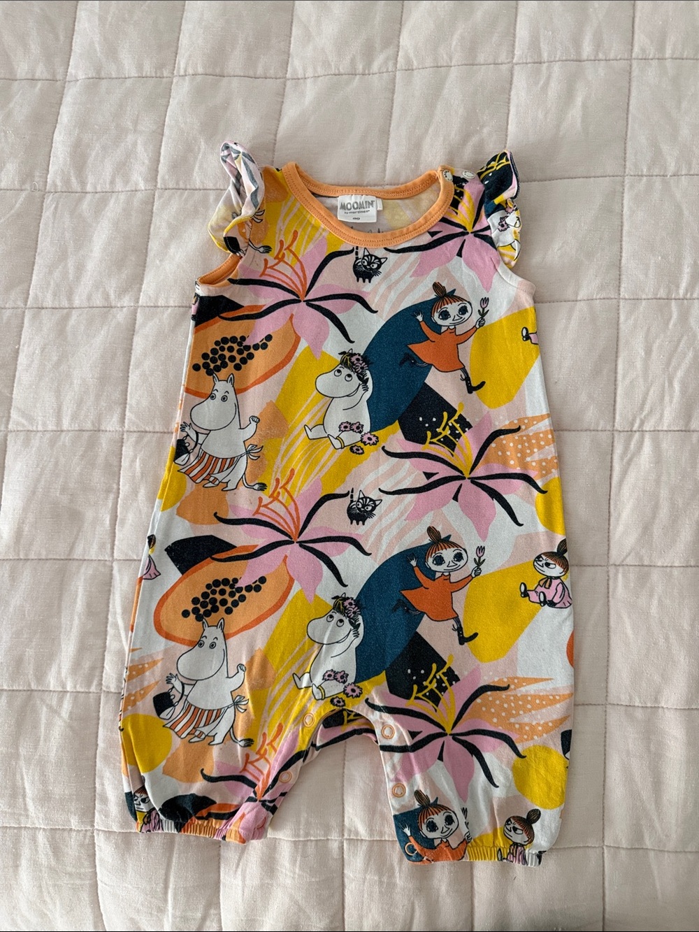 Moomin by Martinex Tropical Print Baby Romper in Pink, Yellow & Blue 80cm/6-9M